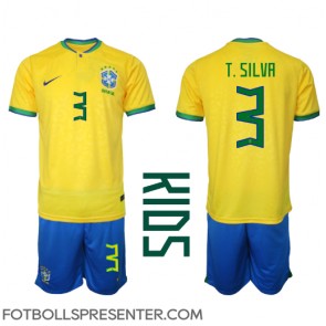Brasilien Thiago Silva #3 Hemmatröja Barn VM 2022 Kortärmad (+ korta byxor)